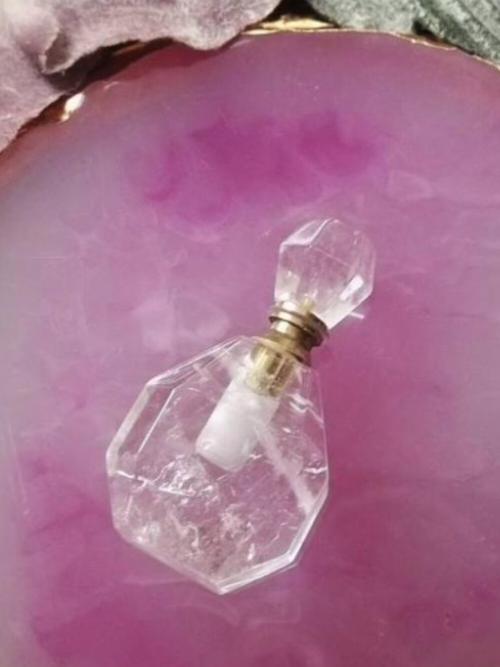 Clear Quartz Crystal Pendant Perfume Keepsake Vial